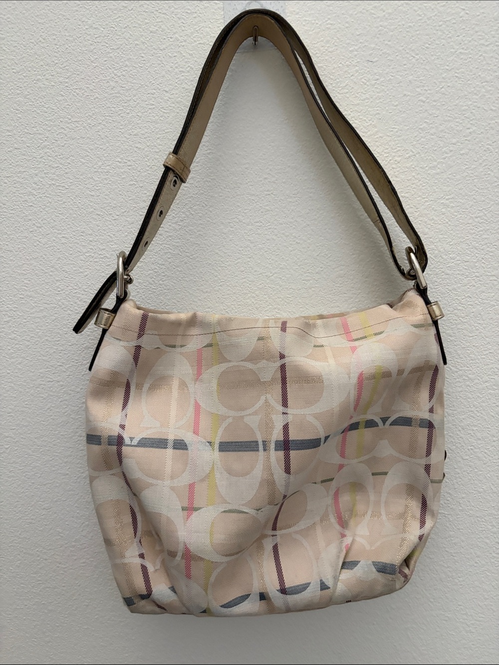 Y2K Coach Pastel Plaid Signature Canvas Hobo with Multicolor Accents